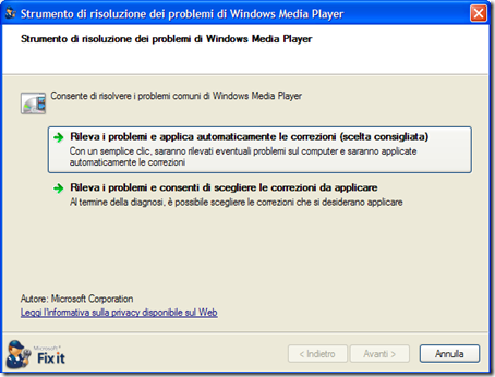 Microsoft Fix it per Windows Media Player