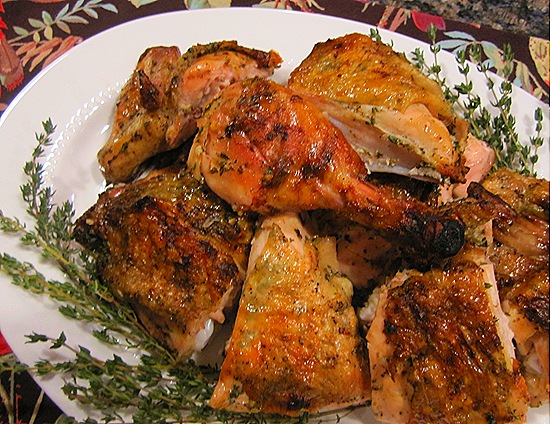Herb-Marinated Chicken Grilled Under a Brick
