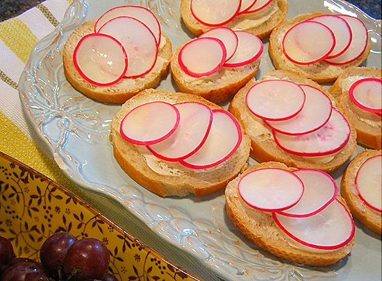 Radishes & Butter on Sliced French Bread