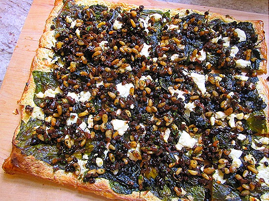 Swiss Chard & Goat Cheese Tart  with Currents & Pine Nuts
