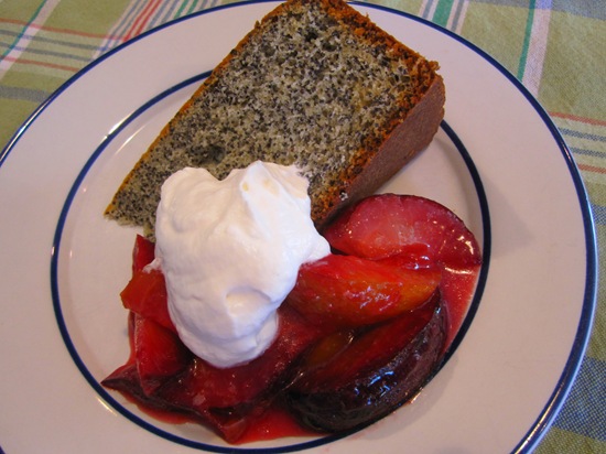 Poppy Seed Cake with Roasted Plums & Whipped Cream
