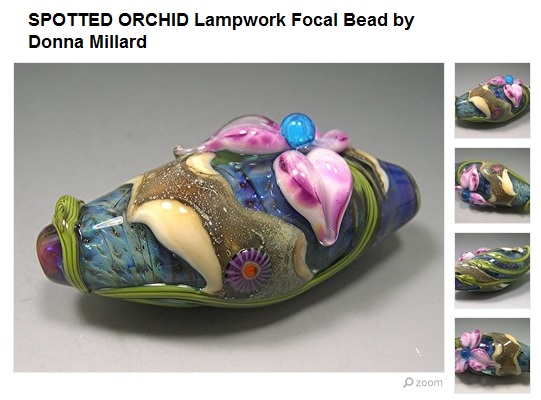 Spotted Orchid Lampwork Focal by Donna Millard