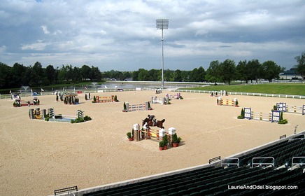 Watching the jumpers in the new arena.