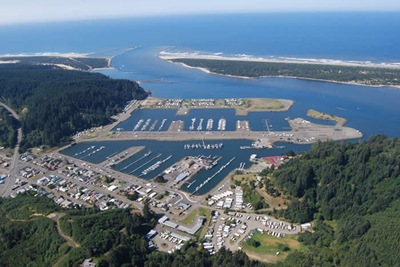 Aerial view of Salmon Harbor and Winchester Bay.