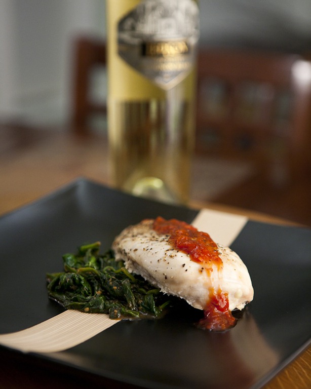 [2009 Leson Napa Valley Sauvignon Blanc Paired with Chicken Breast Strawberry Mango Reduction and Garlic Spinach-5[4].jpg]