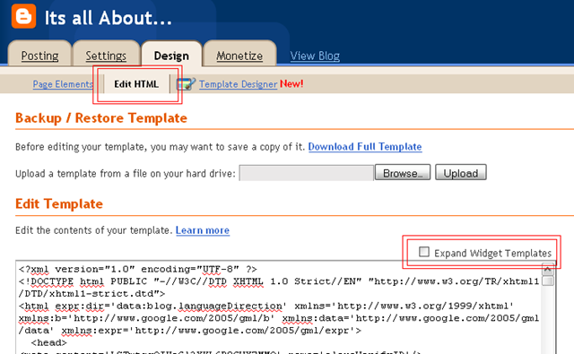 Edit html for blogger
