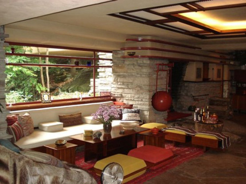 tropical living room falling water house