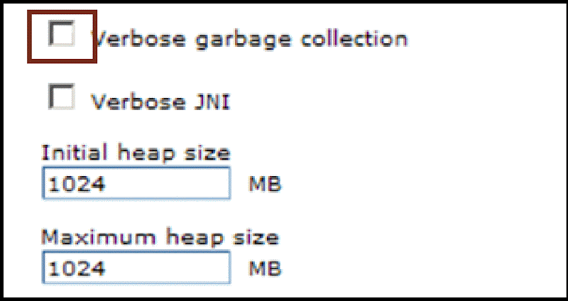 Turning Off WebSphere Verbose Garbage Collection Heap JNI