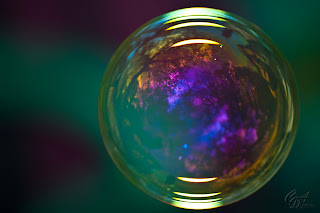Colorful soap bubbles with reflections