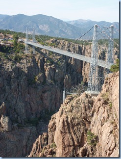 Royal Gorge Bridge 1,053 feet high.  World's highest suspension bridge, built in 1929
