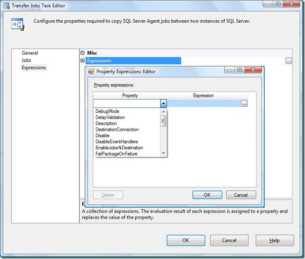 SSIS Transfer jobs Task Editor Expression