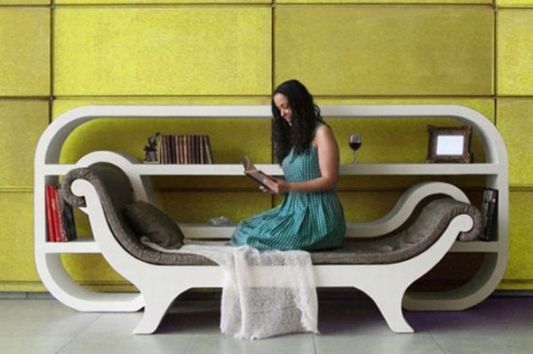 Modern Cool Reading Corner with Bench and Bookshelves Storage Furniture Design