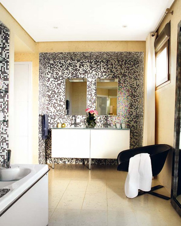 Modern Elegant Pixilated Mosaic Walls Bathroom Interior Decorating Design Ideas
