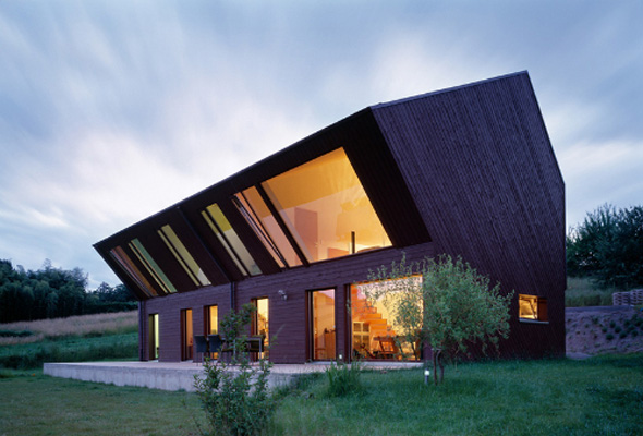 Contemporary Exterior Crooked House Remodeling Style Design with Large Glass Windows