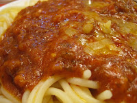 Closeup of Shakey's Spaghetti