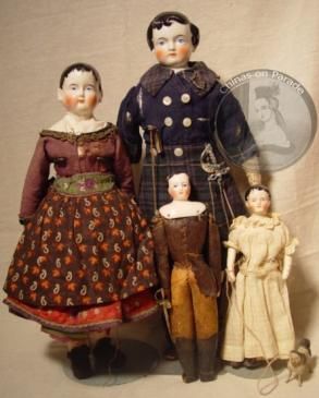 Antique china doll German Scotsman French Rohmer Joan of Arc papier-mâché dog 