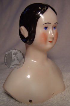 Antique china doll Carl Tielsch TPM mark Poland Queen Victoria style ears 1840s