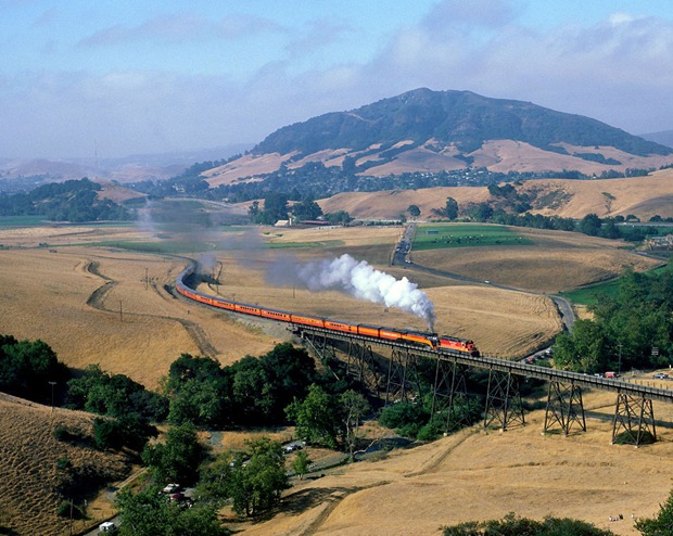 Train heads north from San Luis Obispo at California, USA 