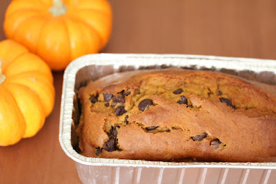 photo of Chocolate chip pumpkin bread in a loaf pan