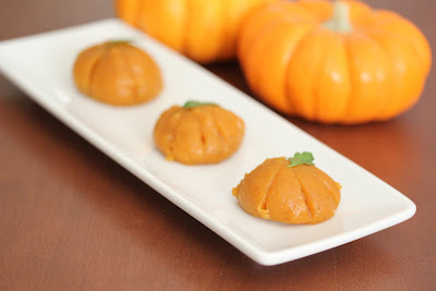 close-up photo of pumpkin mochi on a plate