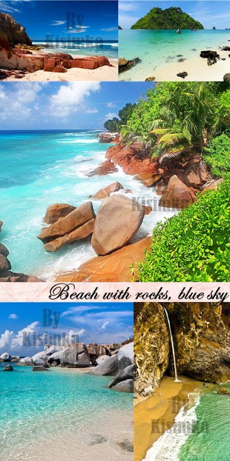 Stock Photo: Beach with rocks, blue sky