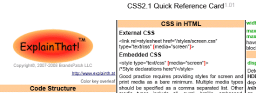 CSS2.1 Quick Reference Card - screen shot.