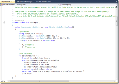 Sample query in the EFv4 profiler logging code sample