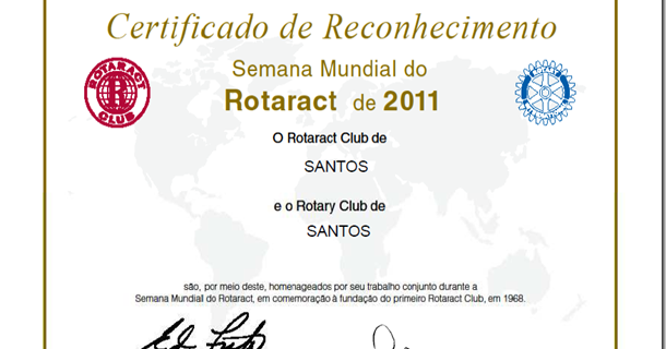 . Rotary Club de Santos - Ano Rotário 2010-11: Certificado 