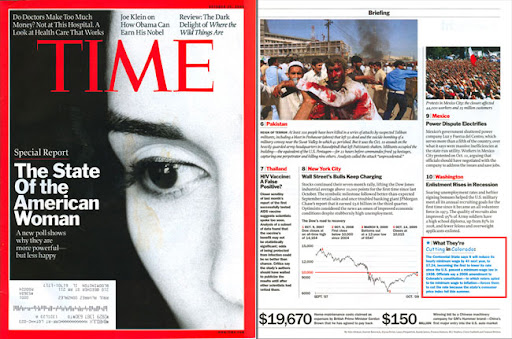 Portada y pagina de la revista Time usando Comic Sans