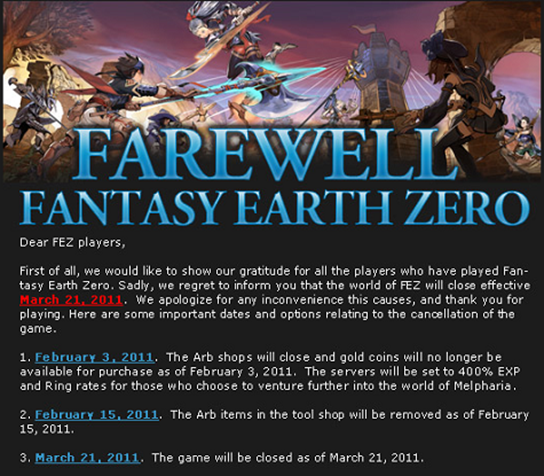 Fantasy Earth Zero is closing