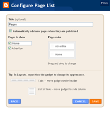 Configure page list