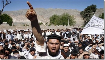 Afghan protestors shout anti-U.S. slogans during a demonstration in Jalalabad, Afghanistan, April 3