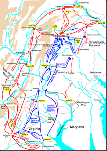 Confederate and Union routes to Gettysburg
