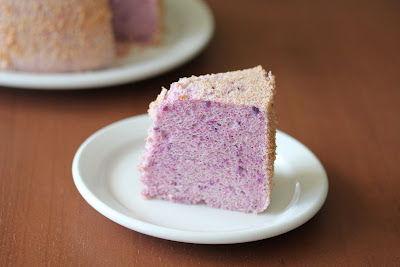 photo of a slice of Purple Yam chiffon cake