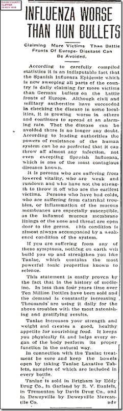 Flu Killing More Than Germans 19 Nov 1918 Davis County Clipper.jpg