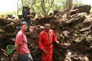 Flint native Kristian Carlson, 39 (left) at the at the Malapa excavation site near the Cradle of Humankind World Heritage Site in Johannesburg, South Africa, with colleague Job Kibii