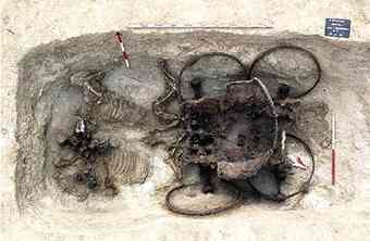 One of the pits yielded a chariot together with the skeletons of two horses