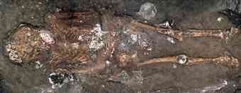The skeletal remains of a man were found inside a tomb in the ancient city of Chiapa de Corzo, Chiapas, Mexico