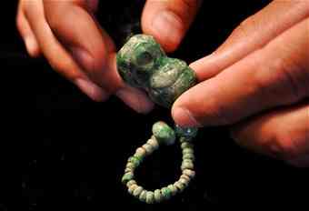 A jade monkey figurine was one of many jewels found inside a tomb in the ancient city of Chiapa de Corzo, Chiapas, Mexico