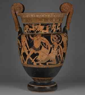 Attic red-figured volute krater, Greek, about 475 - 425 B.C., attributed to the Niobid Painter. Terracotta. Museo archeologico regionale Agrigento, Agrigento, Italy, AG 8952.
