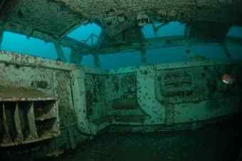 The sunken USS Oriskany's Navigation Bridge is shown off the coast of Pensacola, Fla. The Navy sank the aircraft carrier in May 2006 to create an artificial reef. Not just flora and fauna are getting caked in oil from the Deepwater Horizon spill: So too is the Gulf of Mexico's barnacled history of pirates, sea battles and World War II shipwrecks. 