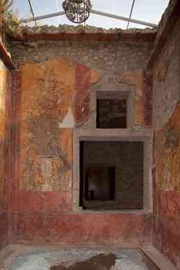 The Garden Room of Villa Oplontis is one of three rooms that are the basis of Regina Gee's theory that, like contemporary decorators, Romans sometimes chose to renovate rather than redo with the current trends of decoration styles. Previously, art historians believed the frescoes in the ruins were painted sequentially, with the older styles done earliest. The villa is located on the Bay of Naples, five kilometers west of Pompeii in the current Italian city of Torre Annunziata.