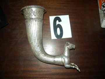 The unique ancient Thracian silver rhyton which was seized from treasure hunters in Kyustendil. Photo by Interior Ministry
