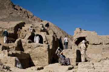Men work on the excavation of a sprawling 2,600-year-old Buddhist monastery in Mes Aynak, south of Kabul, Afghanistan. The archaeological dig is located at the world's second-biggest unexploited copper mine. The Chinese government-backed mining company, China Metallurgical Group Corp., which won the contract to exploit the site, has given archaeologists three years to finish the excavations. Photo: Dusan Vranic / AP 