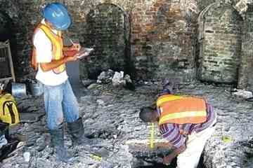 Archaeologists from the Jamaica Archaeological Society excavating the ruins of a huge Dome in Falmouth, Trelawny, thought to have been a production centre for ceramics and glass products in the 1800s. (Photos: Archaeological Society of Jamaica)