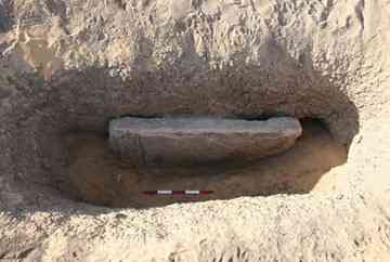 Amara West_Ramesside door lintel re-used to block a burial (tomb G201).
