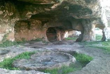 Remains of an oil press at Moa'atarem Castle of Idleb , Syria