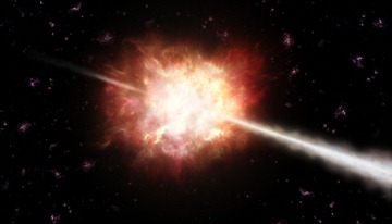 Artist’s impression of a gamma-ray burst. [Credit: ESO/A. Roquette]