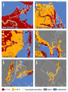 Six Major US East Coast Cities with Sea Level Rise