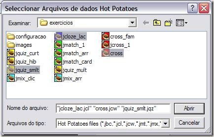 selecionar arquivos de dados Hot Potatoes